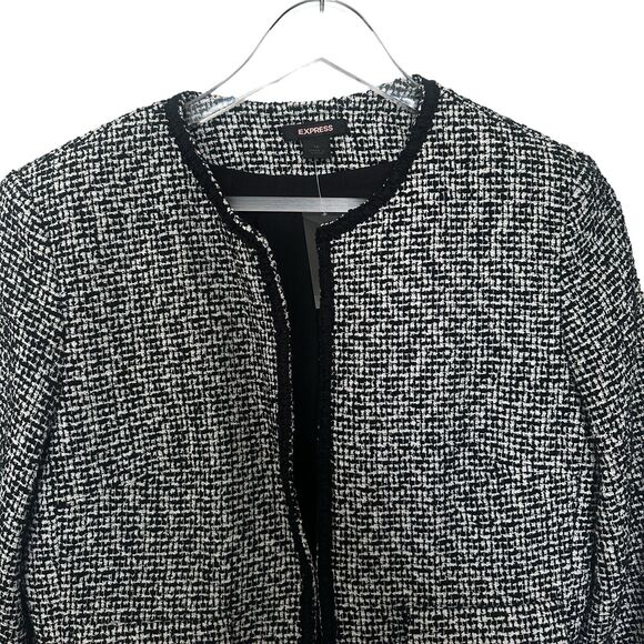 NEW Express $128 White Black Tweed Jacket Blazer Cropped 3/4 Sleeve Women’s 10 - Picture 8 of 16